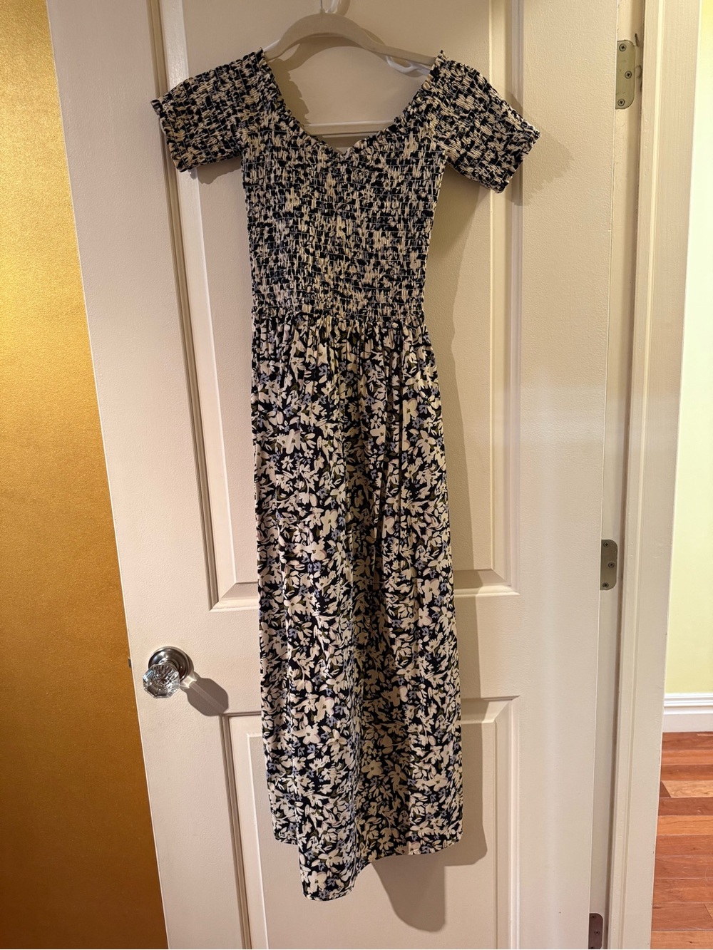 Smocked Floral Off-Shoulder Maxi Dress - Navy and Cream - NWT